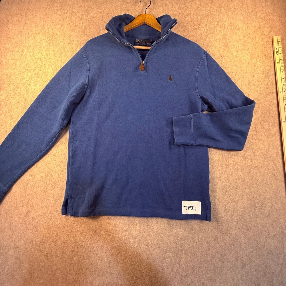 Polo Ralph Lauren Mens Small Blue 100% Cotton Ribbed Quarter Zip Sweater